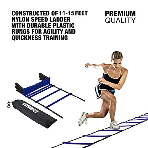 YOGU Agility Ladder Set Training Speed Ladder Footwork Equipment for Sports Soccer Football Exercise Fitness Workouts Drills 8 or 12 Adjustable Rungs Ladder with Carry Bag … Blue - 12 Rung - BeesActive Australia