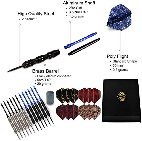 WINSDART Steel Tip Darts Set 12 Pack 22 Grams with Nonslip Iron Barrel Aluminum Dart Shafts 2 Style Flights and Darts Sharpener, Gift Box Darts-A - BeesActive Australia