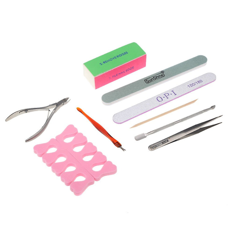 Nail Cuticle Tools Kit Anself Nail Polish Gel Remover Tools Kit Nail Brush Sanding Files Clips Pusher Tweezers Nail Buffer Block - BeesActive Australia