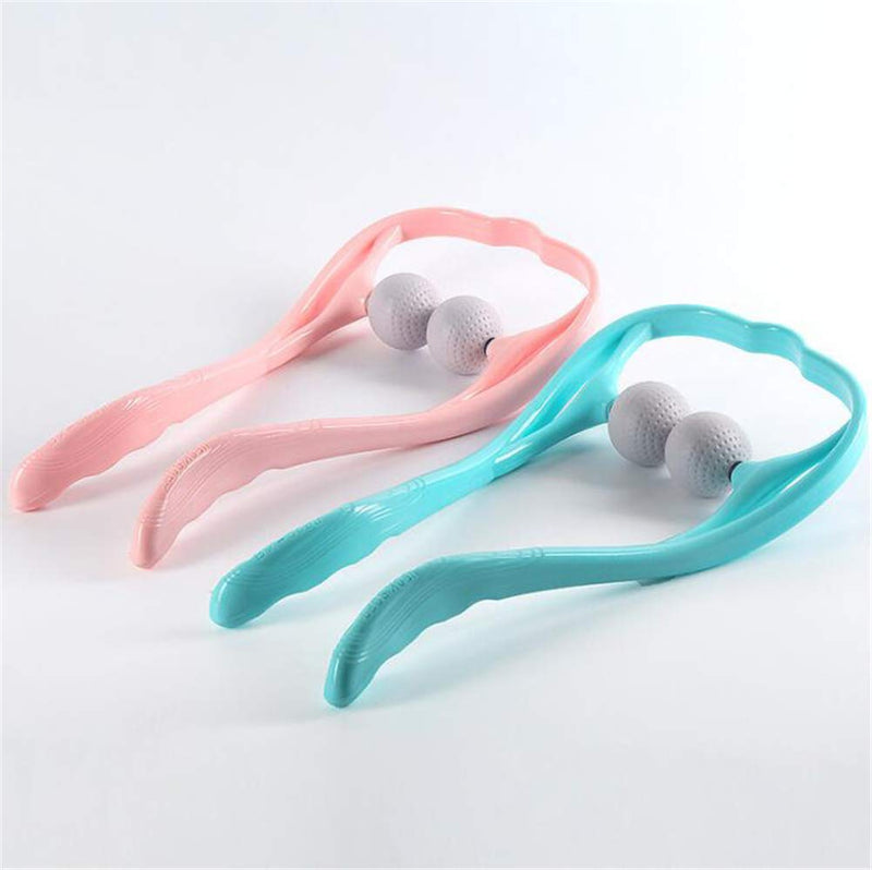 Neck Manual Massager, Portable Handheld Manual Neck Shoulder Massage Tool, Shiatsu Deep Tissue Pressure Trigger Point Neck Pain Relief Massage Roller Muscle Relaxation Massager for Home Office (Pink) Pink - BeesActive Australia