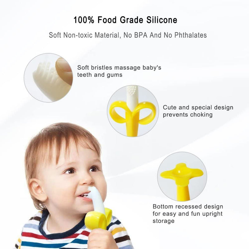 Baby Teether and Toothbrush, 3 in Pack, Silicone Toddler Training Finger Toothbrushes with Storage Case 1 bananas teether+2 finger toothbrush - BeesActive Australia