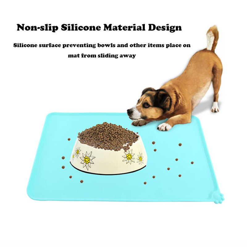 Love Dream Silicone Pet Feeding Mat, Waterproof Dog Cat Bowl Mat, Raised Edges to Prevent Spills, Easy Clean Nonslip Dogs and Cats Placemat Tray to Stop Food and Water Bowl Messes on Floor 19" x 11.8" Blue - BeesActive Australia