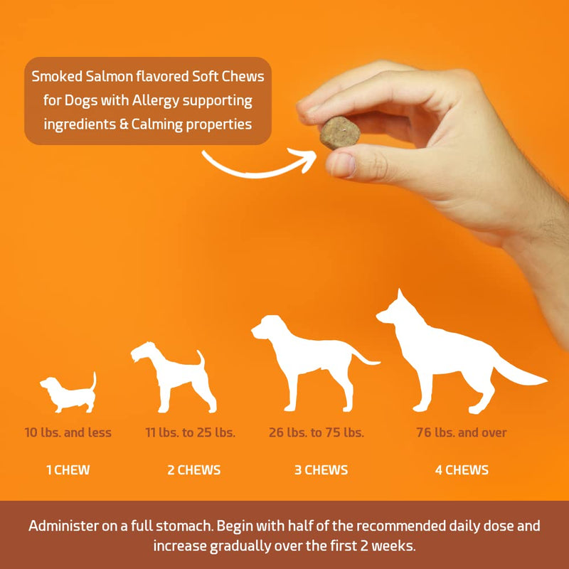 POINTPET Allergy Plus Calming Formula for Dogs - Allergy Relief, Anti Itch + Calming and Relaxation Effect 120 Smoked Salmon Soft Chews - 13 in 1 Premium Formula with Colostrum, Bromelain & Chamomile - BeesActive Australia