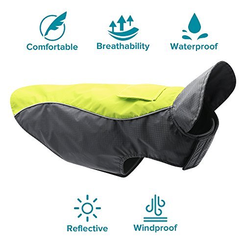 Ezer Waterproof Reflective Dog Raincoat - Soft Fleece Lining Outdoor Dog Raincoats Jacket, Sports Dog Rain Coat Slicker Poncho for Small, Medium, Large Dogs Green-Large - BeesActive Australia