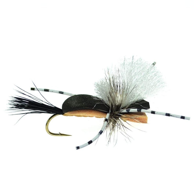 The Fly Fishing Place Hippie Stomper Black Tan Foam Body Trout Bass Dry Fly Fishing Flies - Set of 4 Hook Size 10 - BeesActive Australia