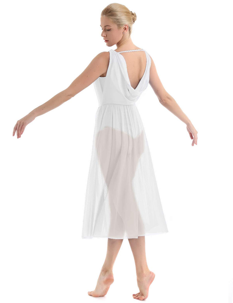 [AUSTRALIA] - TiaoBug Lyrical Women's Ballet Dance Dress Tank Leotard Flowy Split Skirt Dress White Small 