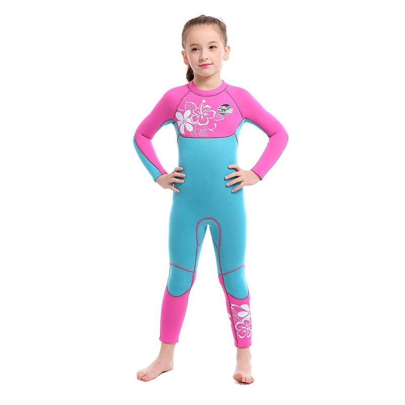 [AUSTRALIA] - Full Body Kids Wetsuit Neoprene One Piece Warm Swimsuit 2.5MM for Girls Boys Children, Long Sleeve UV Protection Swimming Suit Back Zip for Surfing Scuba Snorkeling Diving Fishing Girls Flower Small 