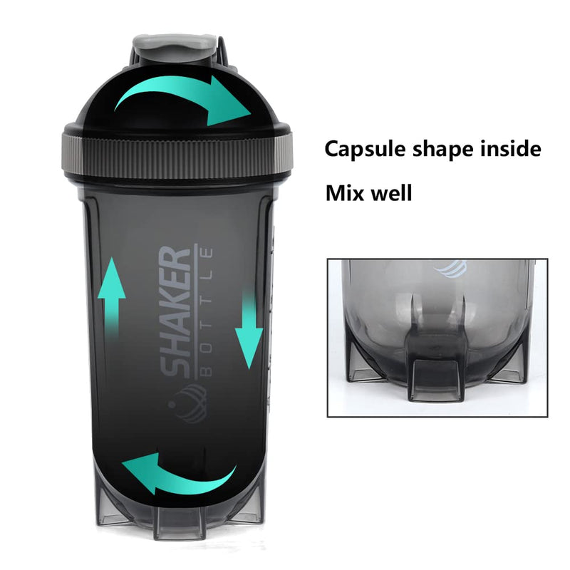 VECH Protein Shaker Bottle, 500ml Leak Proof Smoothies Nutrition Shaker Cup, 16oz Strong Durable Sports Gym Diet Fitness Bottle, BPA Free Mix Drink Bottles,Upgrade Design,with Blending Ball (Black) Black - BeesActive Australia