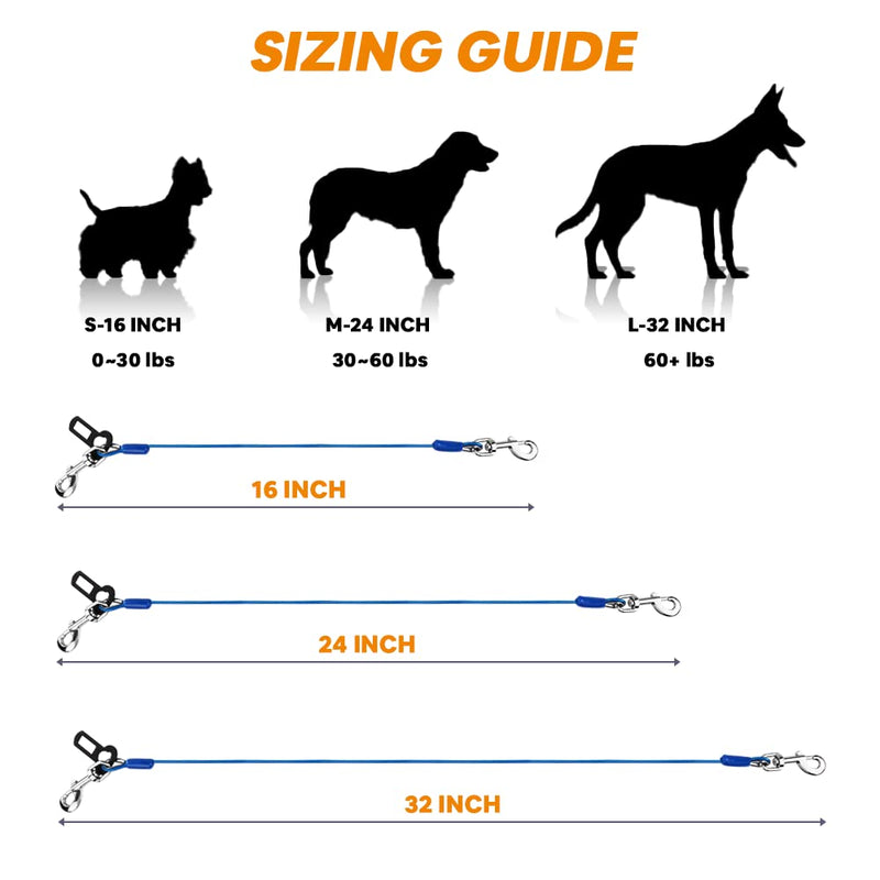 Petbobi Dog Car Tether 16/24/32 inch, Chew Proof Dog Safety Car Seat Belt, Metal Vehicle Harnesses Restraint with Double Clips and Latch Attachment, Car Leash for Small Medium Large Dogs 32inch - BeesActive Australia