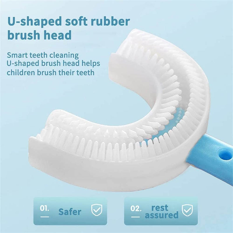 2Pcs Kids Toothbrushes,U Shaped Toothbrush 360°All-Round Cleaning Silicone Teeth Brush for Kids 2-6Years(Blue and Pink） - BeesActive Australia