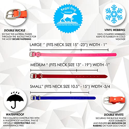 Regal Dog Products Waterproof Dog Collar - Custom Fit Vinyl-Coated Webbing Water Resistant, Double Buckle and D Ring Medium Orange - BeesActive Australia