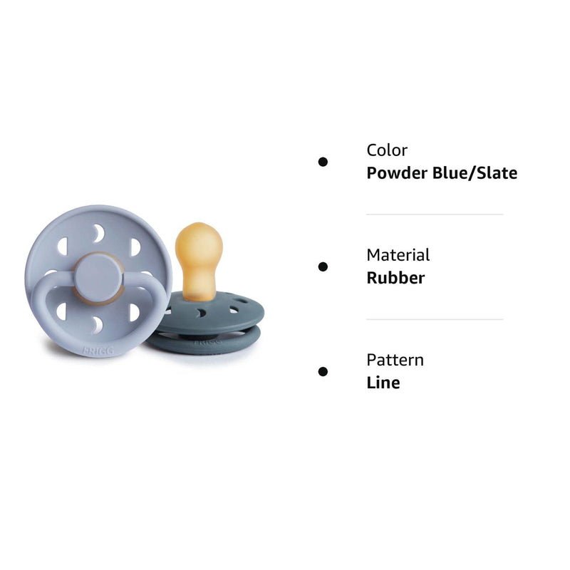 FRIGG Moon Natural Rubber Baby Pacifier | Made in Denmark | BPA-Free (Powder Blue/Slate, 0-6 Months) 2-Pack 0-6 Month Powder Blue/Slate - BeesActive Australia