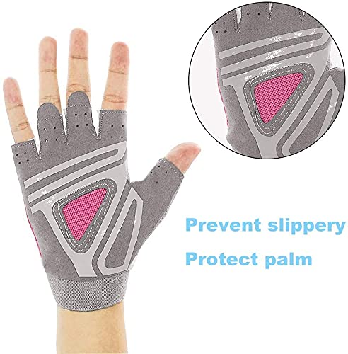 Luwint Women Fingerless Yoga Gloves Non Slip Padded - Barre Pilates Fitness Workout Training Wrist Exercise Accessories Pink Medium - BeesActive Australia
