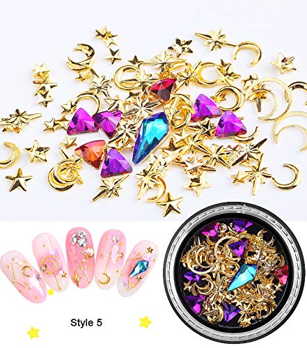 Nail Art Studs Gems 3D Nail Art Rhinestones Gold Decals 6 Boxes Mixed Patterns of Stars Moons Triangle Rivets Diamonds for Women Manicure Wraps Fingernail Tips Decorations Accessories & Supplies 2 - BeesActive Australia