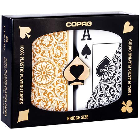 [AUSTRALIA] - Copag 1546 Design 100% Plastic Playing Cards, Bridge Size Jumbo Index Black/Gold Double Deck Set 
