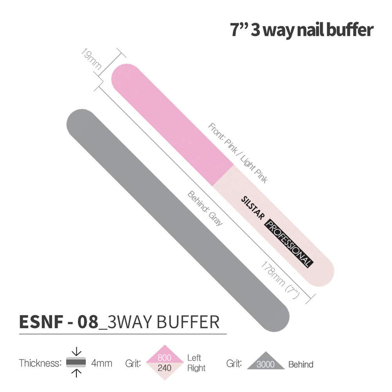 SILSTAR PROFESSIONAL 7" 3 WAY NAIL BUFFER PINK/WHITE 240.800/3000 MADE IN KOREA - BeesActive Australia