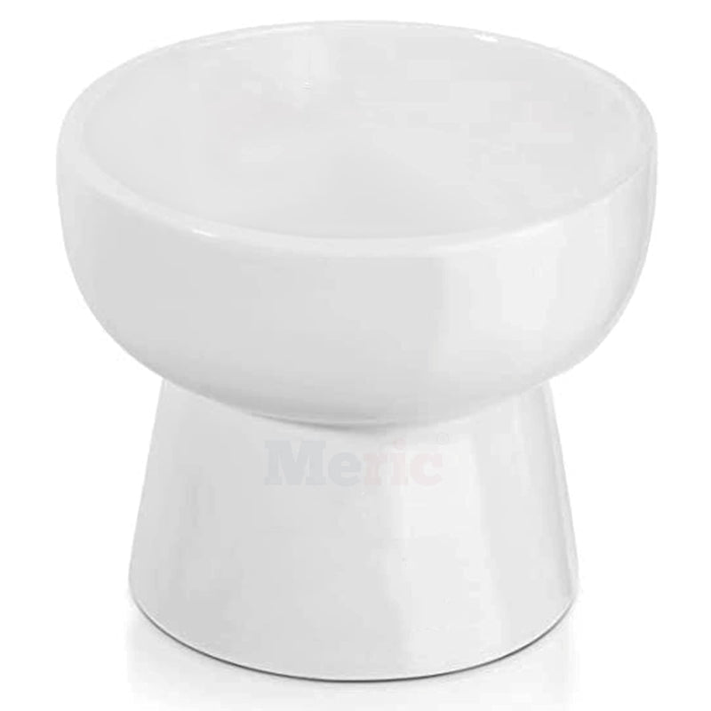 MERIC Cat Food Bowl, 4 x 4.7-inches, White Ceramic Elevated Dish and Water Container, 1 Pc Per Pack - BeesActive Australia