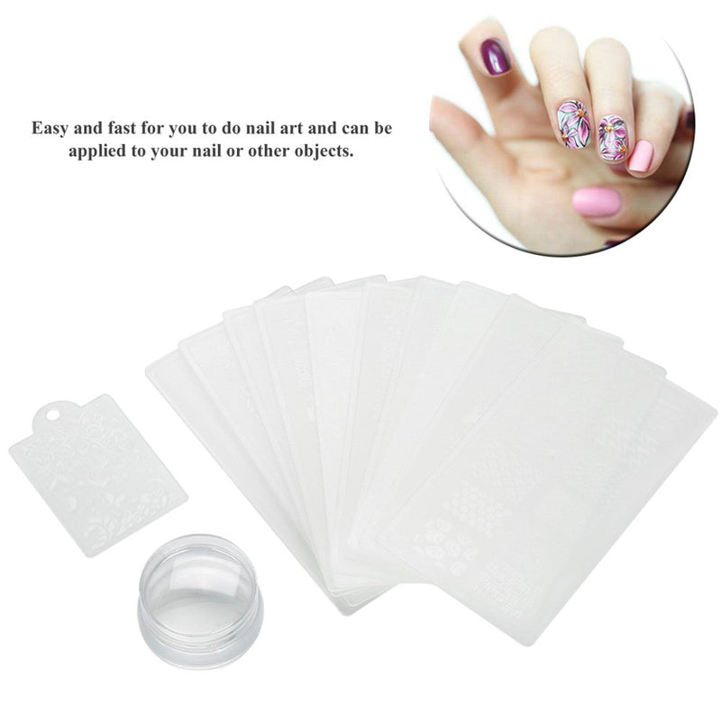 Nail Art Stamp Kit, 10 Nail Stamping Plates Silicone Nail Polish Transfer Stamper Scraper Template Set Manicure Tool - BeesActive Australia