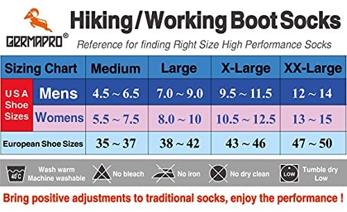 GermaPro Hiking Work Boot Socks for Men & Women w/Anti-Stress Moisture Wicking Germanium & Coolmax All Season 2 pairs Large - BeesActive Australia