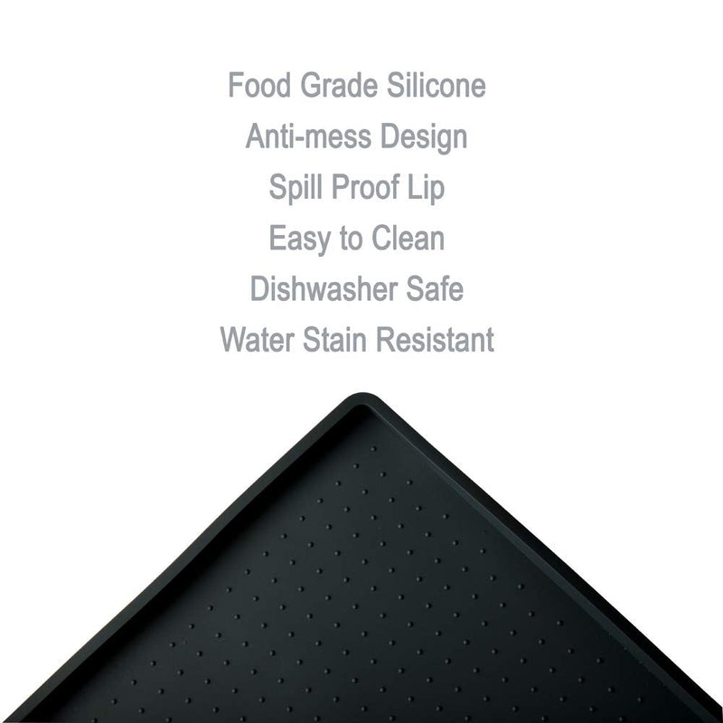 Gosmol Dog Food Mat XL (24"x16") or L (20"x13") – 0.5 inch Raised Edge Waterproof Pet Dog Food Tray, Washable Dog Bowl Mat, Nonslip Pet Dog Feeding Mat, Silicone Dog Placemat for Floors XL - 24x16x0.5 inch Black - BeesActive Australia