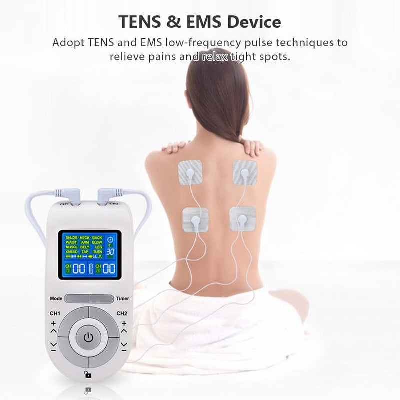 Layhou Dual Channel TENS and EMS Device Pulse Massager Muscle Stimulator Unit 12 Massage Modes 40 Power Levels Adjustable Timer - BeesActive Australia