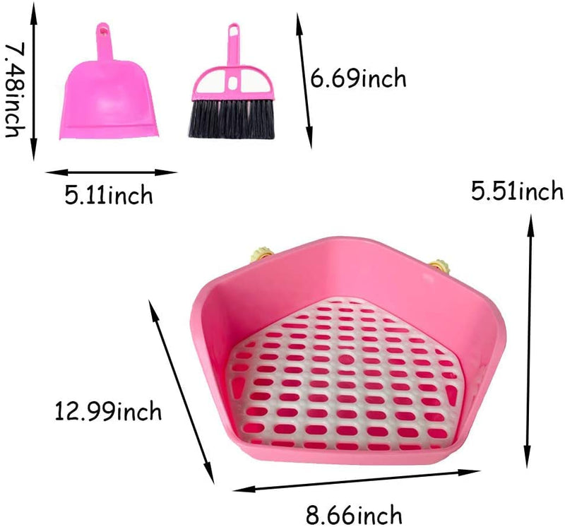 kathson Rabbit Litter Box Pet Toilet Cage Box Potty Trainer Corner with Small Animal Cage Cleaner Broom Brush Dustpan for Bunny Chinchilla Guinea Pig Ferret Pink - BeesActive Australia