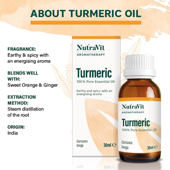 NutraVit - Indian Turmeric Oil | 100% Pure Turmeric Essential Oil - 30ml - Therapeutic Grade Aromatherapy Oil - Diffuser, Humidifier & Massage | for Dry Skin, Sore Muscles & Uneven Skin Tone - BeesActive Australia