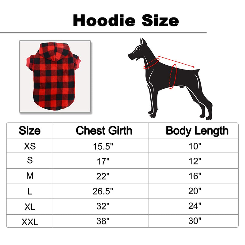 Plaid Dog Hoodie Pet Fleece Sweater Winter Coat with Hat for Small Medium Large Dogs Red and Black S - BeesActive Australia