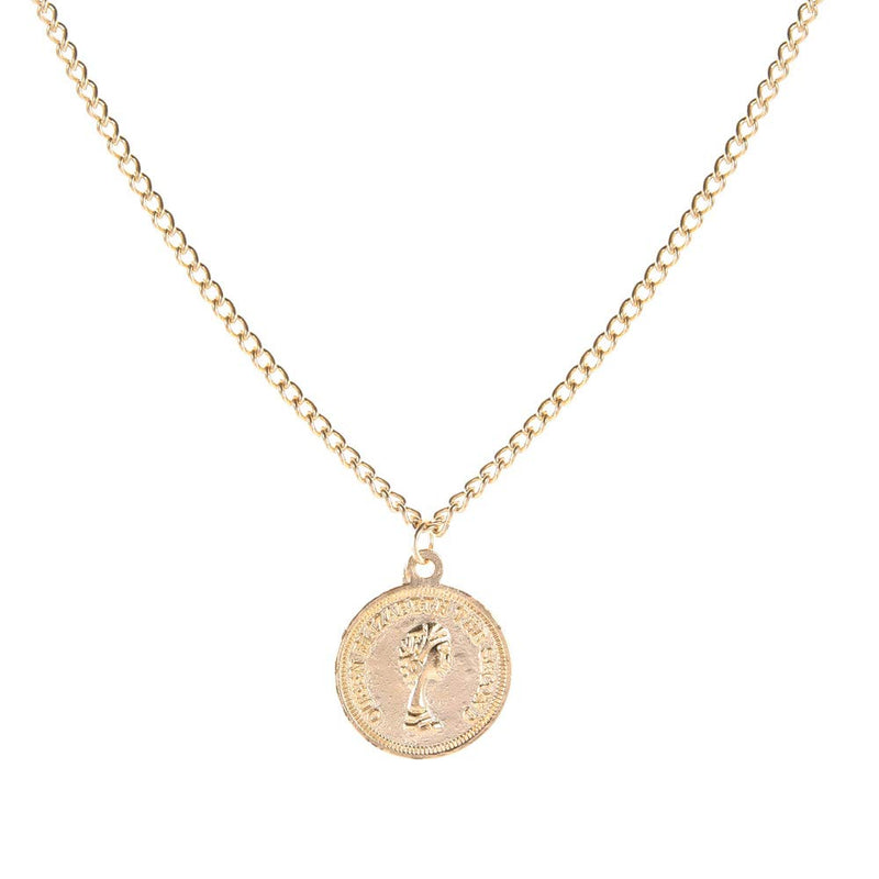 TseanYi Round Coin Pendant Necklace Gold Portrait Head Choker Necklace Queen Circle Disc Collar Necklace Chain Jewelry for Women and Girls (Gold) - BeesActive Australia