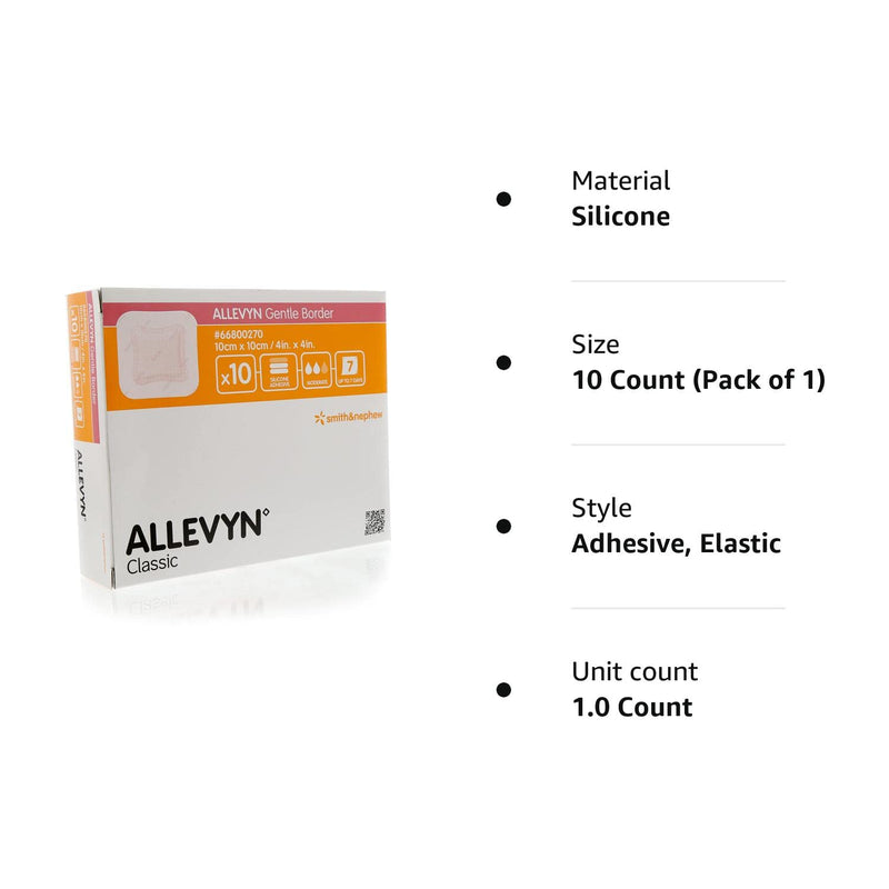 ALLEVYN Gentle Border 10cm x 10cm x10 Adhesive Foam Dressing 66800270 10 Count (Pack of 1) - BeesActive Australia