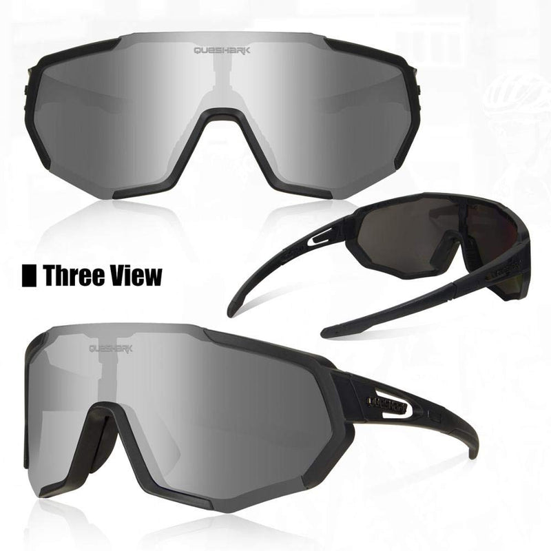 Queshark Cycling Sunglasses Bike Glasses for Men Women with 3 Lens Anti-UV400 Black - BeesActive Australia