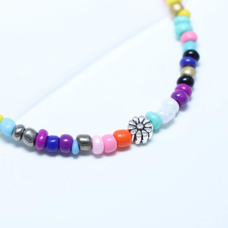TseanYi Boho Colorful Crystal Necklace Short Tiny Sun Rice Bead Rainbow Necklace Chain Jewelry for Women and Girls (Sun) - BeesActive Australia