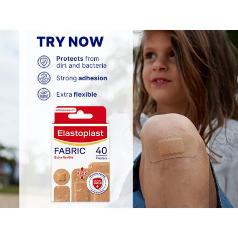 Elastoplast Extra Flexible Fabric Plaster Strips (40 Pieces), Extra Flexible Fabric Plasters, Breathable Plasters, Flexible Large Plasters - BeesActive Australia