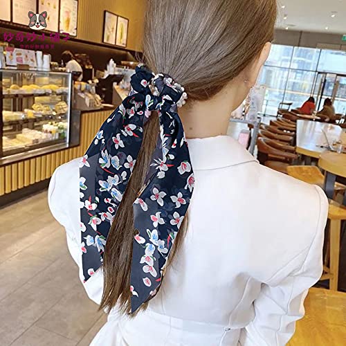 8 Pcs Elastic Hair Band, Ribbon Bow Scrunchies Ponytail Holder Floral Flower Polka Dot Scrunchy Ties For Women Girls - BeesActive Australia
