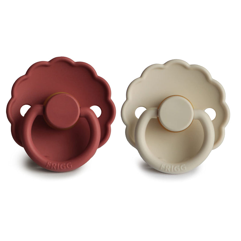 FRIGG Daisy Natural Rubber Baby Pacifier | Made in Denmark | BPA-Free (Baked Clay/Cream, 0-6 Months) 2-Pack - BeesActive Australia