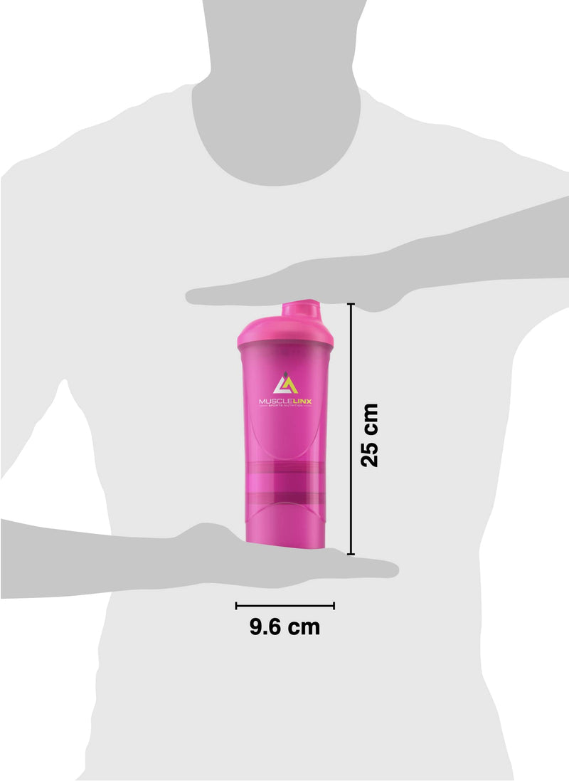 Pink Protein Shaker Plus Storage Screw top 100% Leak Proof Drinks Bottle 500ml to 700ml by Musclelinx - BeesActive Australia