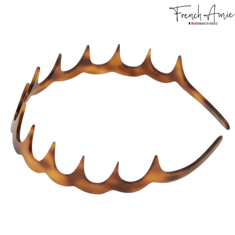 French Amie Zig Zag Scallop 1 1/4" Wide Teeth Celluloid Handmade Hair Head bands for Girls Very Flexible Strong Hold Non Slip Grip Durable Styling Women Hair Accessories, Made in France (Tortoise Shell Brown) Tortoise Shell Brown - BeesActive Australia
