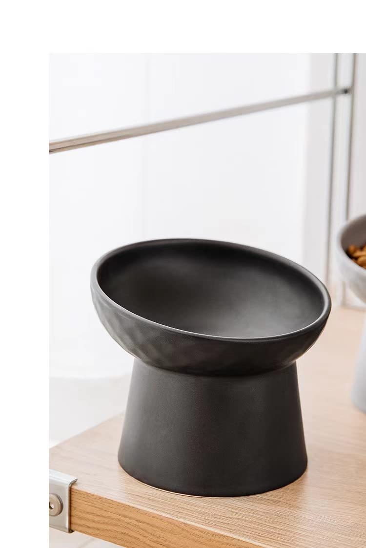 KITCHENLESTAR Ceramic Raised Cat Bowls, Slanted Cat Dish Food or Water Bowls, Elevated Porcelain Pet Feeder Bowl Protect Cat's Spine, Stress Free, Prevention White Black - BeesActive Australia
