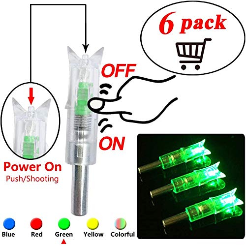 6PCS-New Lighted Nocks for Arrows with .300/7.62mm Inside Diameter Led Nocks Arrow nocks with Switch Button for Archery Hunting 6 Pack Green Pack of 6 - BeesActive Australia
