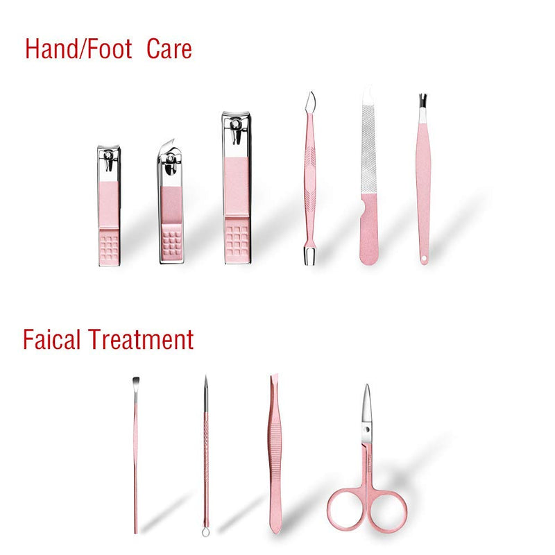 ZIZZON Travel Mini Manicure set Nail Clipper set 10 in 1 Stainless Steel Pedicure Care Grooming kit with Case Pink - BeesActive Australia