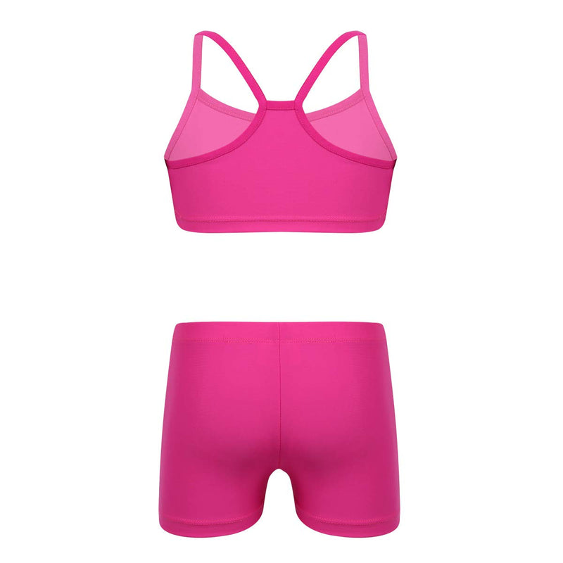 [AUSTRALIA] - moily Girls Solid 2-Piece Gymnastics Dance Sports Outfit Racer Crop Top with Booty Shorts Swimsuit Rose 8 / 10 