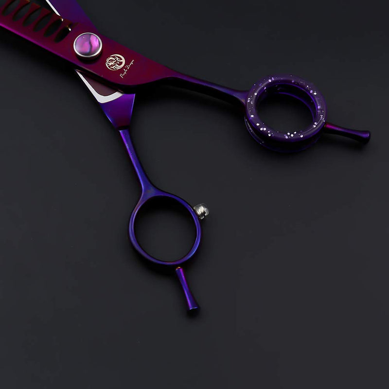 Purple Dragon 7.0" Purple Downward Curved Pet Grooming Curved Scissors/Chunker Shear with Adjustment Screw- Perfect for Professional Pet Groomer - BeesActive Australia