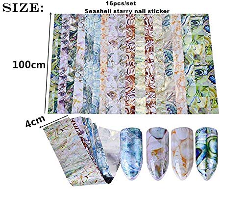 XICHEN Starry Sky Stars Nail Art Stickers Tips Wraps Foil Transfer Adhesive Glitters Acrylic DIY Decoration -16 Marine shell style（4cm100cm) - BeesActive Australia