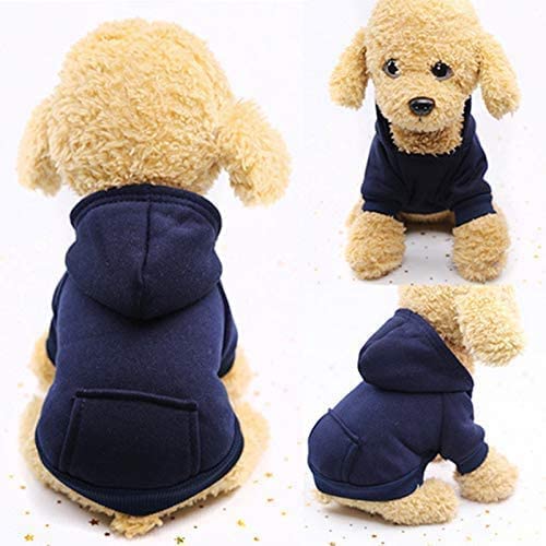 Idepet Pet Dog Hoodies Dog Clothes for Small Dogs Vest Chihuahua Clothes Warm Coat Jacket Autumn Puppy Outfits Cats Dogs Clothing X-Small (Pack of 1) NavyBlue - BeesActive Australia