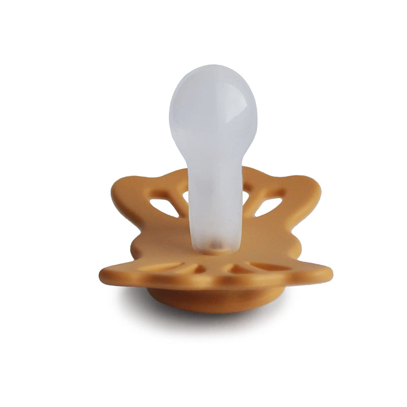 FRIGG Lucky Symmetrical SilkySoft Silicone Baby Pacifier | Made in Denmark | BPA-Free (Great Gray/Honey Gold, 6-18 Months) Great Gray/Honey Gold - BeesActive Australia