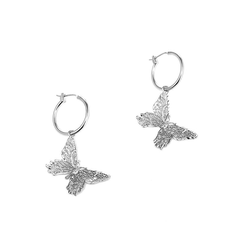 Xerling Cut Out Butterfly Huggie Hoop Earrings for Women Girls Big Cute Dangle Drop Earrings Insect Butterfly Earrings (Silver) Silver - BeesActive Australia