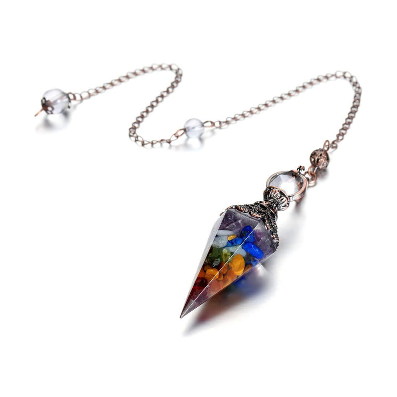 JOVIVI 7 Chakra Dowsing Pendulum Crystal Healing Hexagonal Gemstone Crystals Point Pendulum for Divination Scrying Dowser 7 Chakra Crystals - BeesActive Australia