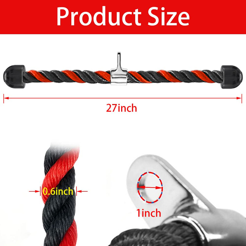 tchrules Universal Tricep Rope Pull Down, 27 Inch Heavy Duty Rope Length, Easy to Grip & Non Slip Cable Workout Exercise Machine Attachment, Suitable for Professional Gyms Black red - BeesActive Australia