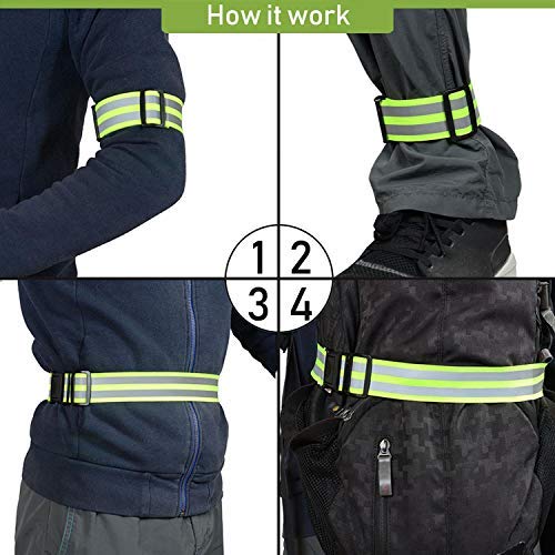Reflective Running Gear Bands Armband Belt for Night Walking Bike, Adjustable Reflective Bands for Runners Women Kids Men, Bicycle Pants Cuff Bands Straps Clip, Arm Ankle Leg Safety Bands for Cycling - BeesActive Australia