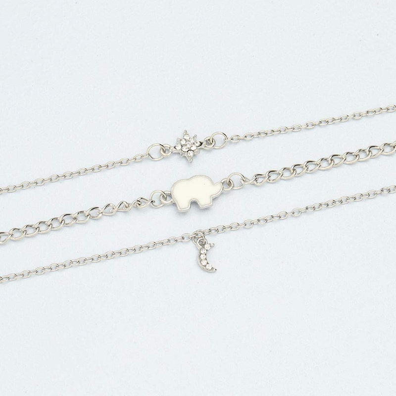 Jovono Multilayered Crescent Moon Star Pendant Necklaces Boho Elephant Necklace Chain Jewelry for Women and Girls (Silver) Silver - BeesActive Australia